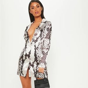 PLT Grey Satin Snake Print Blazer Dress